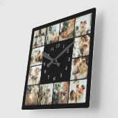 家族モダン12フォトコラージブラックキープサクスクア スクエア壁時計 (傾斜)