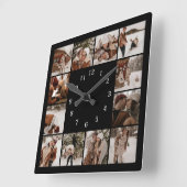 家族モダン12フォトコラージブラックキープサケ スクエア壁時計 (傾斜)