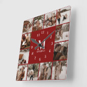 家族モダン12フォトコラージュ | モノグラム形形器 スクエア壁時計 (傾斜)