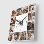 家族モダン12フォトコラージュ | モノグラム形形器 スクエア壁時計 (傾斜)
