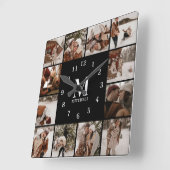 家族モダン12フォトコラージュ | モノグラム形形器 スクエア壁時計 (傾斜)