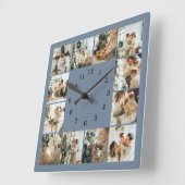 家族モダン12写真コラージュダスティブルーキープサケ スクエア壁時計 (傾斜)
