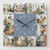 家族モダン12写真コラージュダスティブルーキープサケ スクエア壁時計 (正面)