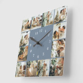 家族モダン12写真コラージュダスティブルーキープサケ スクエア壁時計 (傾斜)