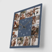 家族モダン12写真コラージュ海軍ブルー形容保 スクエア壁時計 (傾斜)