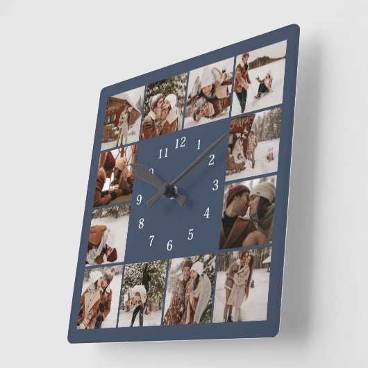 家族モダン12写真コラージュ海軍ブルー形容保 スクエア壁時計 (傾斜)
