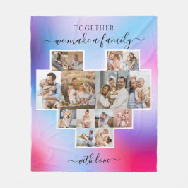 家族モダン14写真コラージュ フリースブランケット