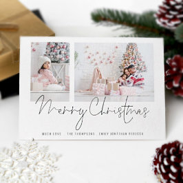 家族モダン2枚の写真スクリプトメリークリスマスカード