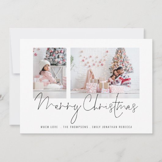 家族モダン2枚の写真スクリプトメリークリスマスカード シーズンカード (正面)