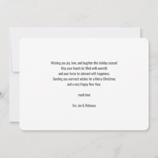 家族モダン2枚の写真スクリプトメリークリスマスカード シーズンカード (裏面)