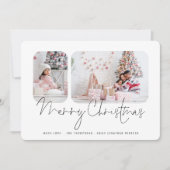 家族モダン2枚の写真スクリプトメリークリスマスカード シーズンカード (正面)