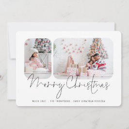 家族モダン2枚の写真スクリプトメリークリスマスカード シーズンカード