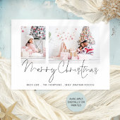 家族モダン2枚の写真スクリプトメリークリスマスカード シーズンカード