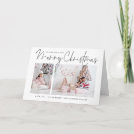 家族モダン2枚の写真スクリプトメリークリスマス シーズンカード