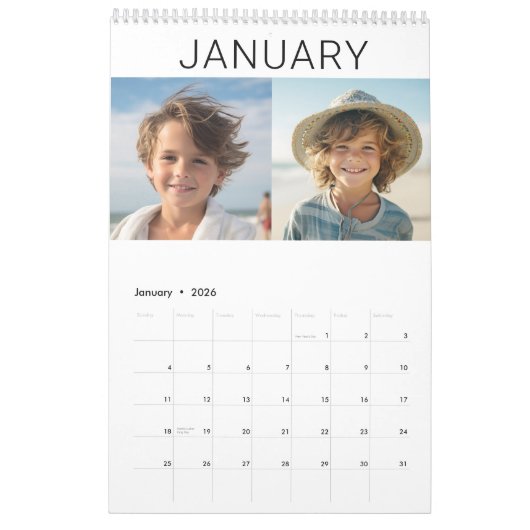 家族モダン24写真 – 白黒ミニマル カレンダー (1月 2026)