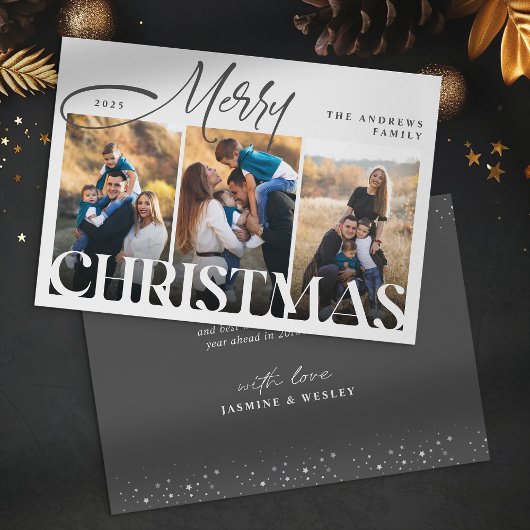 家族モダン3写真コラージクリスマス シーズンカード