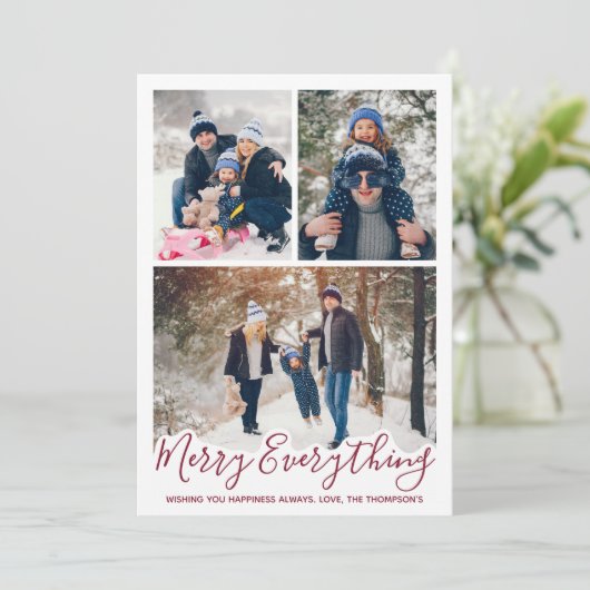 家族モダン3写真コラージュすべてメリーの シーズンカード (スタンド正面)