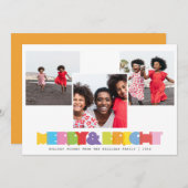 家族モダン3写真コラージュメリーと明るい シーズンカード (正面/裏面)