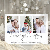 家族モダン3枚の写真スクリプトメリークリスマスカード シーズンカード