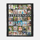 家族モダン30フォトコラージブラック フリースブランケット (正面)
