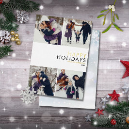 家族モダン4フォトコラージシックなクリスマス金ゴールド 箔シーズンカード