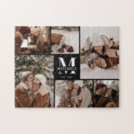 家族モダン6フォトコラージブラックキープサケ ジグソーパズル