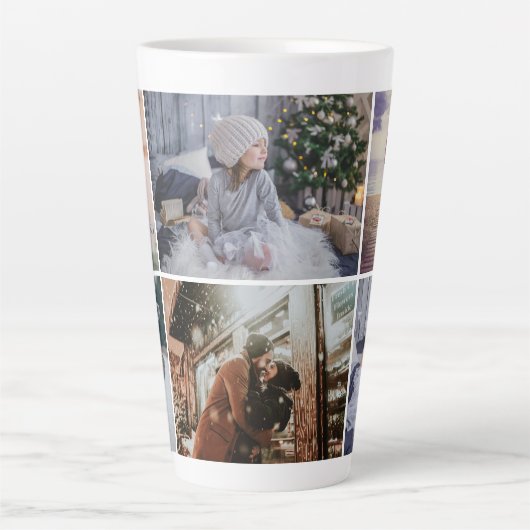 家族モダン6フォトコラージホリデー カフェラテマグ (正面)