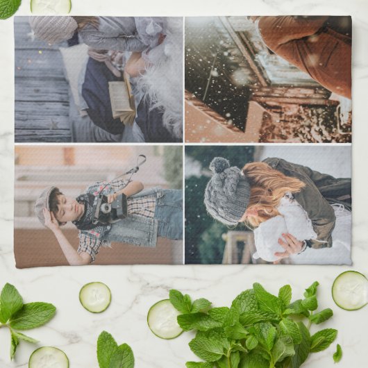 家族モダン6フォトコラージュキープサケ キッチンタオル (折り畳み)