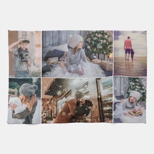 家族モダン6フォトコラージュキープサケ キッチンタオル (横)