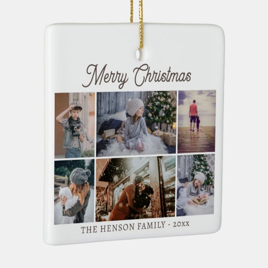 家族モダン6写真コラージュメリークリスマス セラミックオーナメント (右)