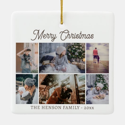 家族モダン6写真コラージュメリークリスマス セラミックオーナメント (裏面)