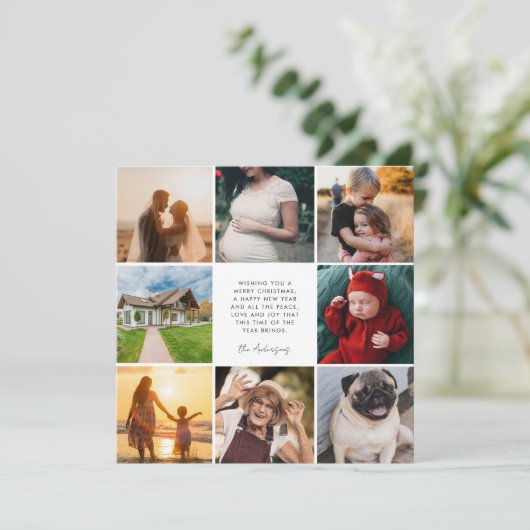 家族モダン8フォトコラージクリスマスススススクエア シーズンカード (スタンド正面)