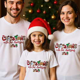 家族モノグラムののクリスマスシャツ Tシャツ