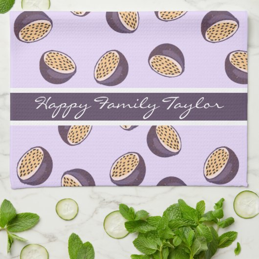 家族モノグラムのの情熱の果実の紫素晴らし キッチンタオル (折り畳み)