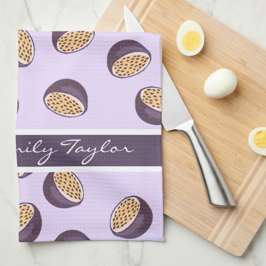 家族モノグラムのの情熱の果実の紫素晴らし キッチンタオル (四つ折り)