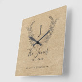 家族モノグラムのの素朴な農家エレガント スクエア壁時計 (傾斜)