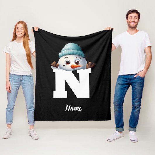 家族モノグラムのクリスマスカスタム雪だるま フリースブランケット (インサイチュ)