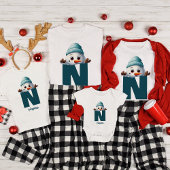 家族モノグラムのクリスマスカスタム雪だるま Tシャツ