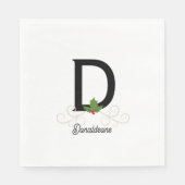 家族モノグラムのクリスマスホリー スタンダードランチョンナプキン (正面)