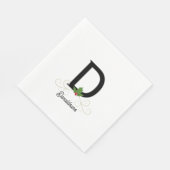 家族モノグラムのクリスマスホリー スタンダードランチョンナプキン (角)