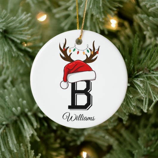 家族モノグラムのサンタクロース セラミックオーナメント (ツリー)