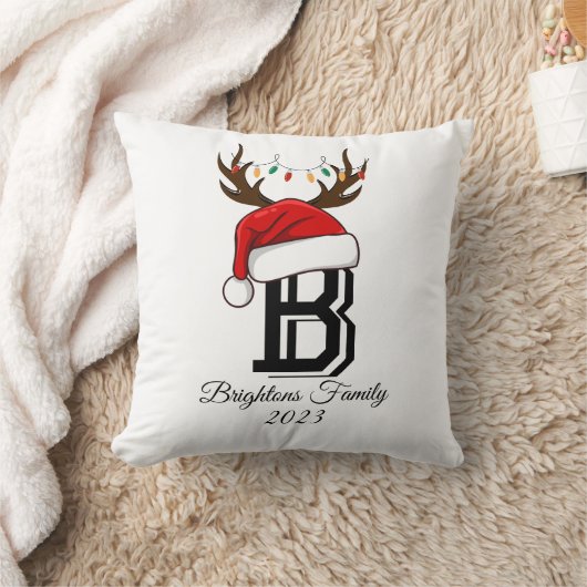 家族モノグラムの名サンタクロース クッション (ブランケット)