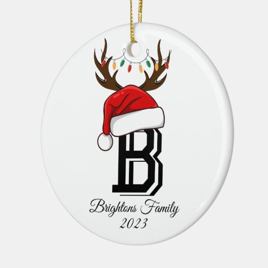 家族モノグラムの名サンタクロース セラミックオーナメント (左)