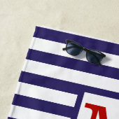 家族モノグラムの名レッドブルーカバナストライプ ビーチタオル (インサイチュ)