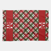 家族モノグラムクリスマスプレイド キッチンタオル (横)