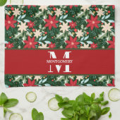 家族モノグラムクリスマスプレイド キッチンタオル (折り畳み)