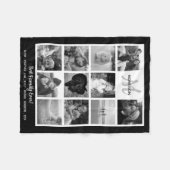 家族モノグラムフォトコラージュ11白黒写真 フリースブランケット (正面(横))