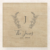 家族モノグラムヴィンテージ素朴な国 ガラスコースター (正面)