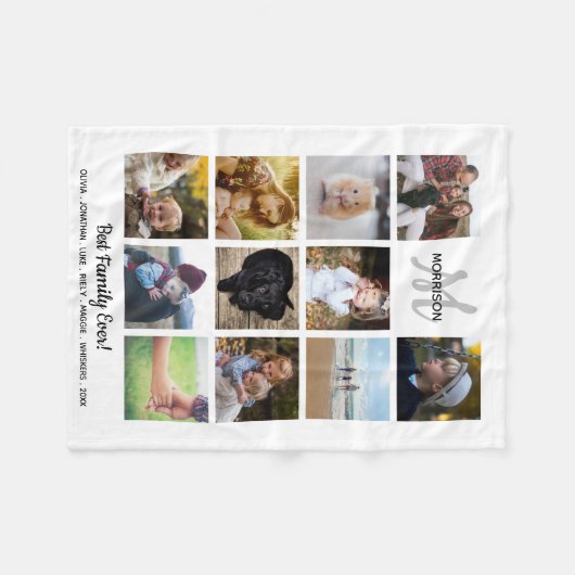 家族モノグラム写真コラージュ11インスタグラム写真 フリースブランケット (正面(横))