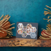 家族モノグラム写真コラージュ |青い六角形 フォトプラーク (側面)